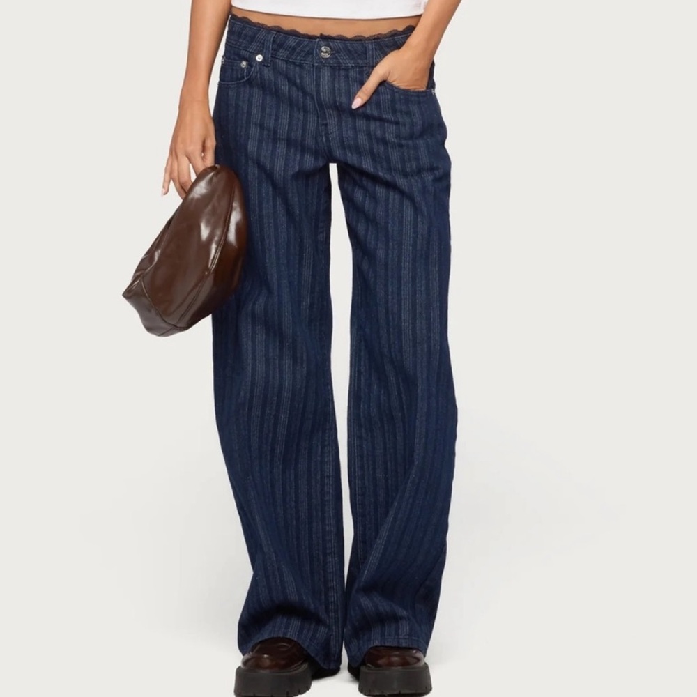 Edikted Lace Trim Low Rise Baggy Jeans